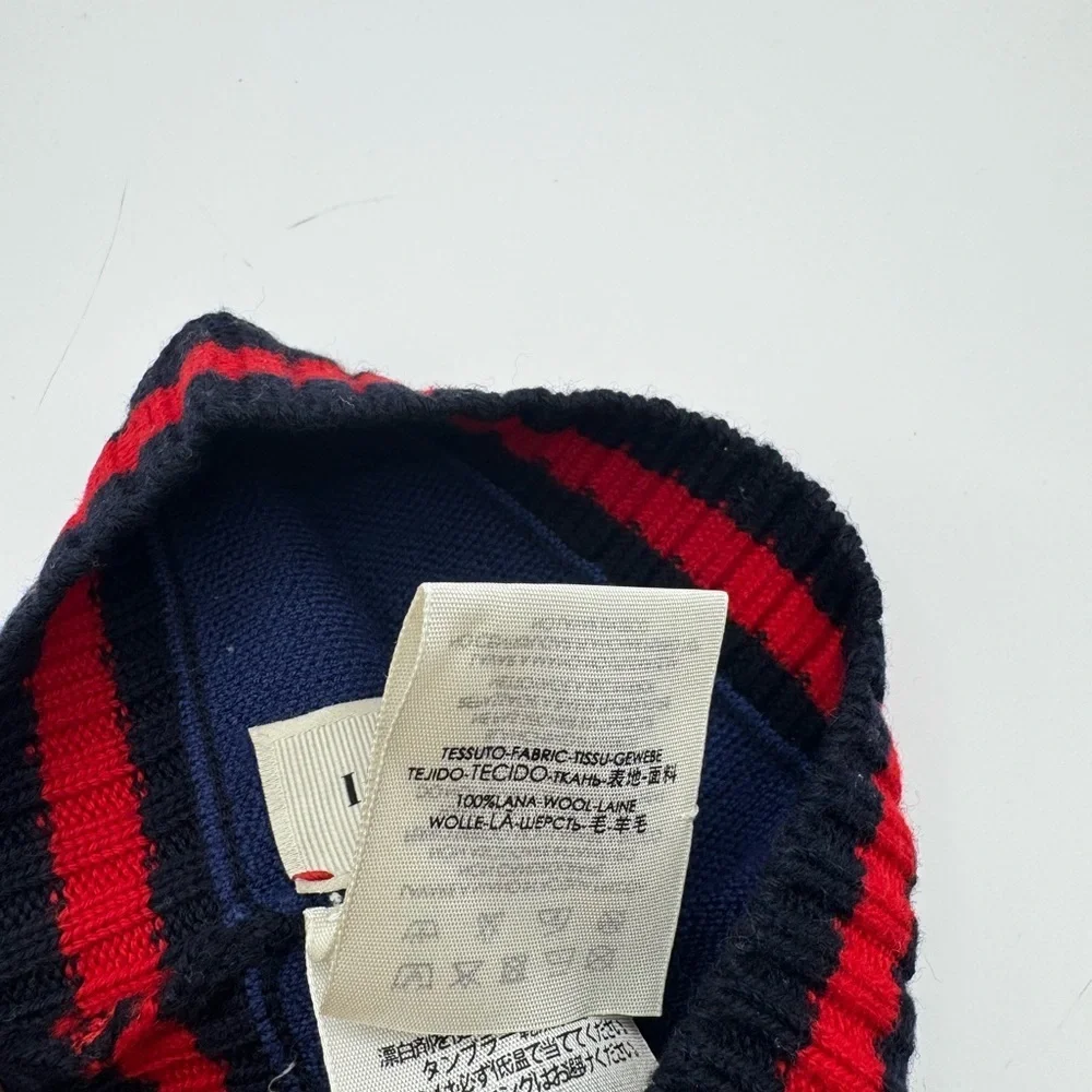 Gucci Baby Navy Beanie with Red Stripe and Ear Details Wool